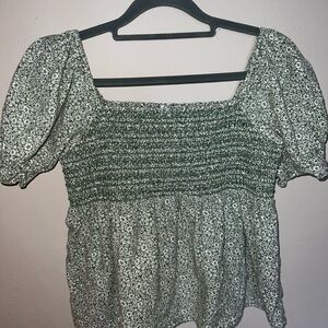 Green Floral Smocked Women's Top